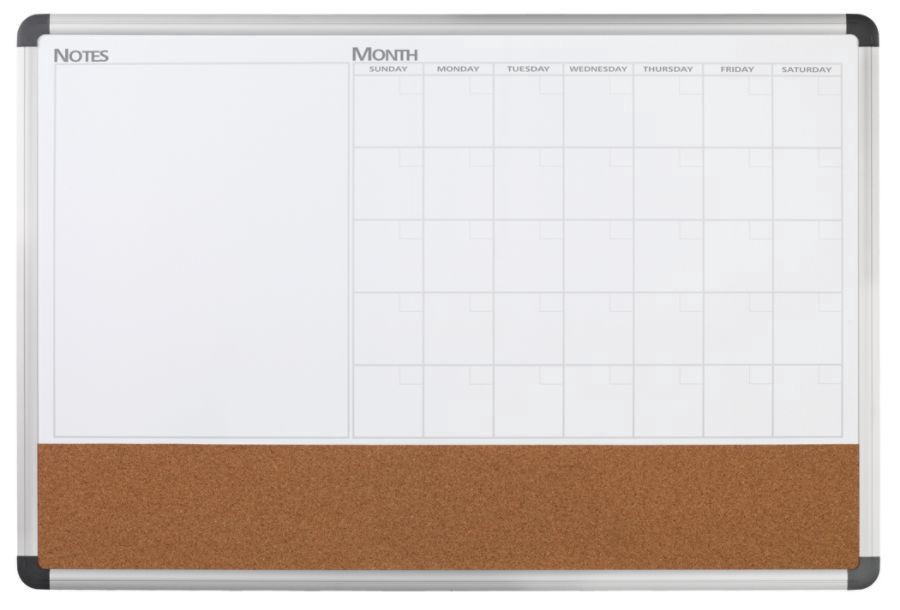 slide 3 of 4, FORAY 3-In-1 Monthly Planner/Cork/Magnetic Dry-Erase Board, Aluminum Frame, 24 in x 36 in