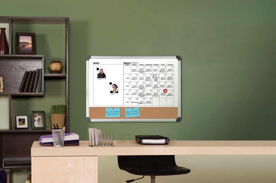 slide 2 of 4, FORAY 3-In-1 Monthly Planner/Cork/Magnetic Dry-Erase Board, Aluminum Frame, 24 in x 36 in