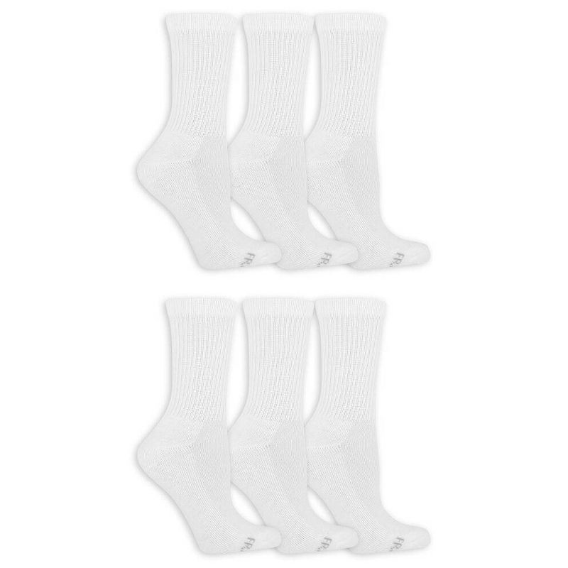 slide 2 of 7, Fruit of the Loom Women's 6pk Comfort Cushion Crew Socks - White 8-12: Midweight, Cushioned Sole, Mesh Design, 6 ct