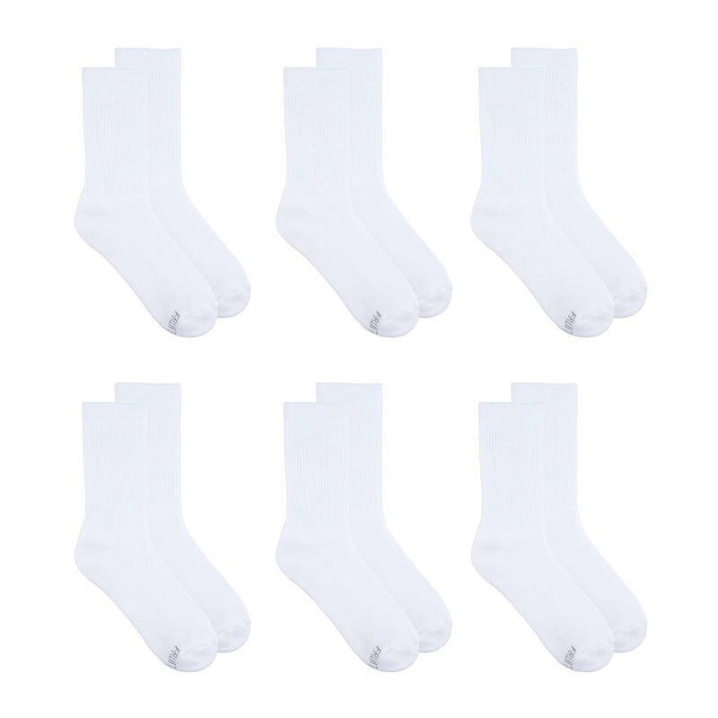 slide 3 of 7, Fruit of the Loom Women's 6pk Comfort Cushion Crew Socks - White 8-12: Midweight, Cushioned Sole, Mesh Design, 6 ct