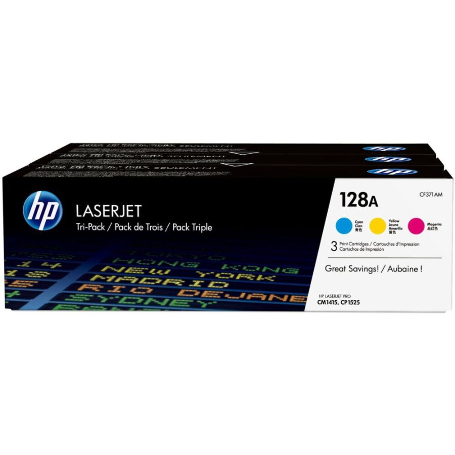 slide 3 of 3, HP 128A Cyan/Magenta/Yellow Original Toner Cartridges (Cf371Am), Pack Of 3, 3 ct