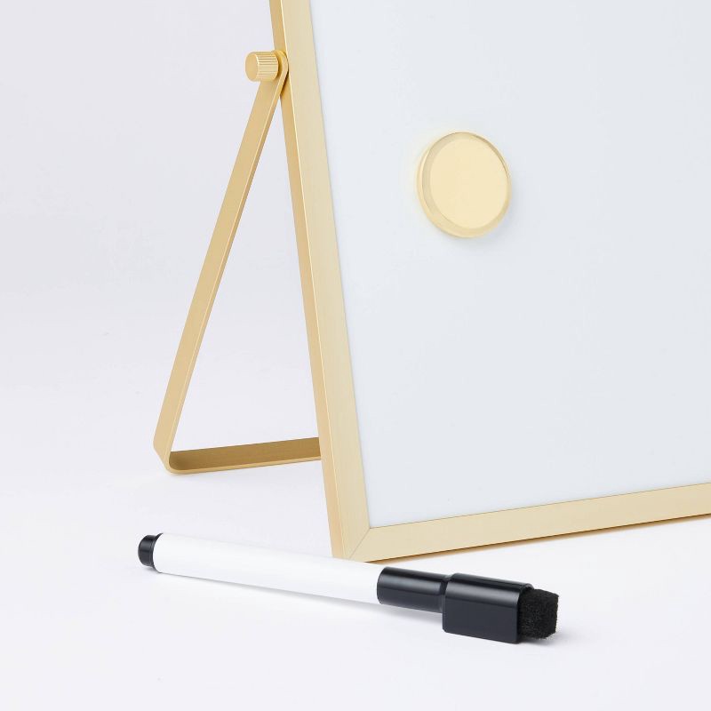 slide 3 of 3, 8"x12" Gold Framed Easel Desktop Dry Erase Board - Threshold™: Office Supplies, MDF & Aluminum, White Presentation Board, 1 ct