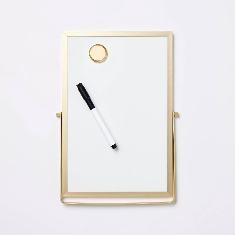 slide 1 of 3, 8"x12" Gold Framed Easel Desktop Dry Erase Board - Threshold™: Office Supplies, MDF & Aluminum, White Presentation Board, 1 ct
