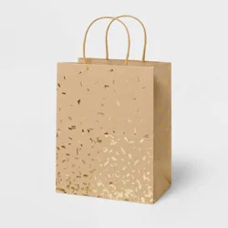 Small Foil Confetti Print Kraft Gift Bag Natural/Gold - Spritz™: Paper, 9.75" H, 7.75" W, 4.75" D, Striped Pattern, All Occasions