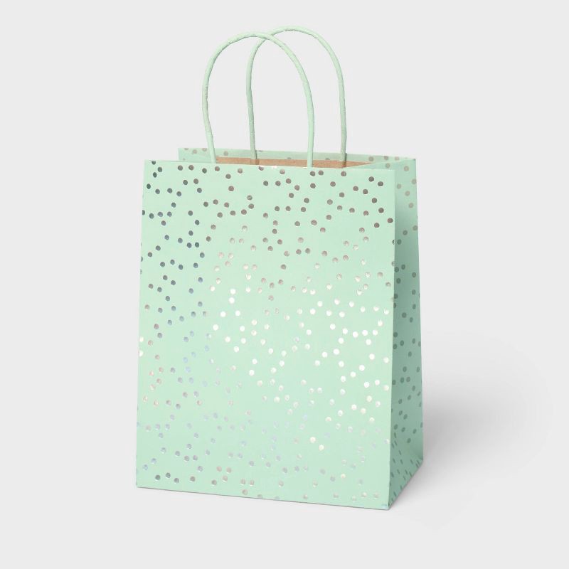 slide 1 of 3, Silver Dots Mint Small Gift Bag - Spritz™: Polka Dots, Classic Patterns, All Occasions, Paper, 9.75" x 7.75" x 4.75", 1 ct