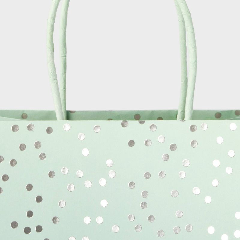 slide 3 of 3, Silver Dots Mint Small Gift Bag - Spritz™: Polka Dots, Classic Patterns, All Occasions, Paper, 9.75" x 7.75" x 4.75", 1 ct