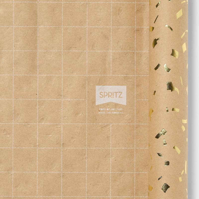 slide 3 of 3, Brown Gold Foil Speckled Gift Wrap - Spritz™: Wedding & All Occasions, 94.5" x 30", DASH Pattern, 1 ct