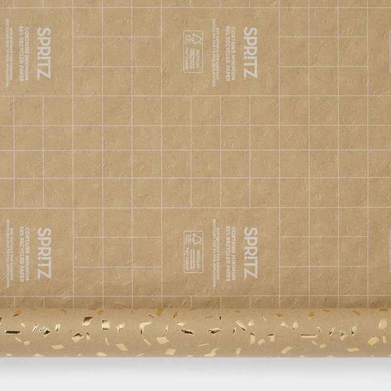 slide 3 of 3, Brown Gold Foil Speckled Gift Wrap - Spritz™: Wedding & All Occasions, 94.5" x 30", DASH Pattern, 1 ct