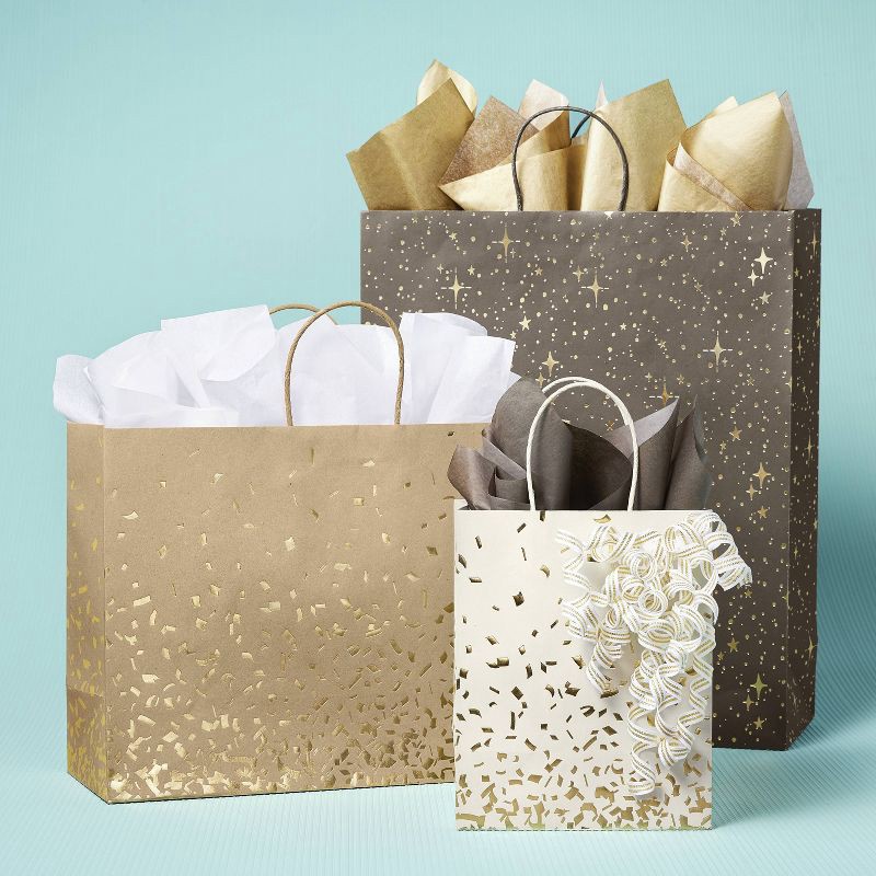 slide 2 of 3, XL Foil Print Stars Gift Bag Black/Gold - Spritz™: Large Paper Bag for All Occasions, 19.25" x 16" x 6", 1 ct