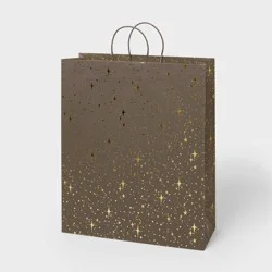 XL Foil Print Stars Gift Bag Black/Gold - Spritz™: Large Paper Bag for All Occasions, 19.25" x 16" x 6"