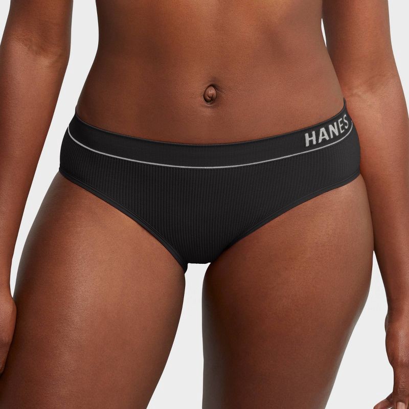 slide 2 of 5, Hanes Originals Women's 3pk Seamless Rib Bikini Underwear - Black/Beige XXL: Recycled Nylon Blend, Low Rise, Full Waistband Elastic, 3 ct