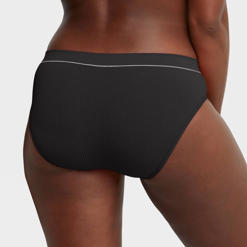slide 4 of 5, Hanes Originals Women's 3pk Seamless Rib Bikini Underwear - Black/Beige XXL: Recycled Nylon Blend, Low Rise, Full Waistband Elastic, 3 ct