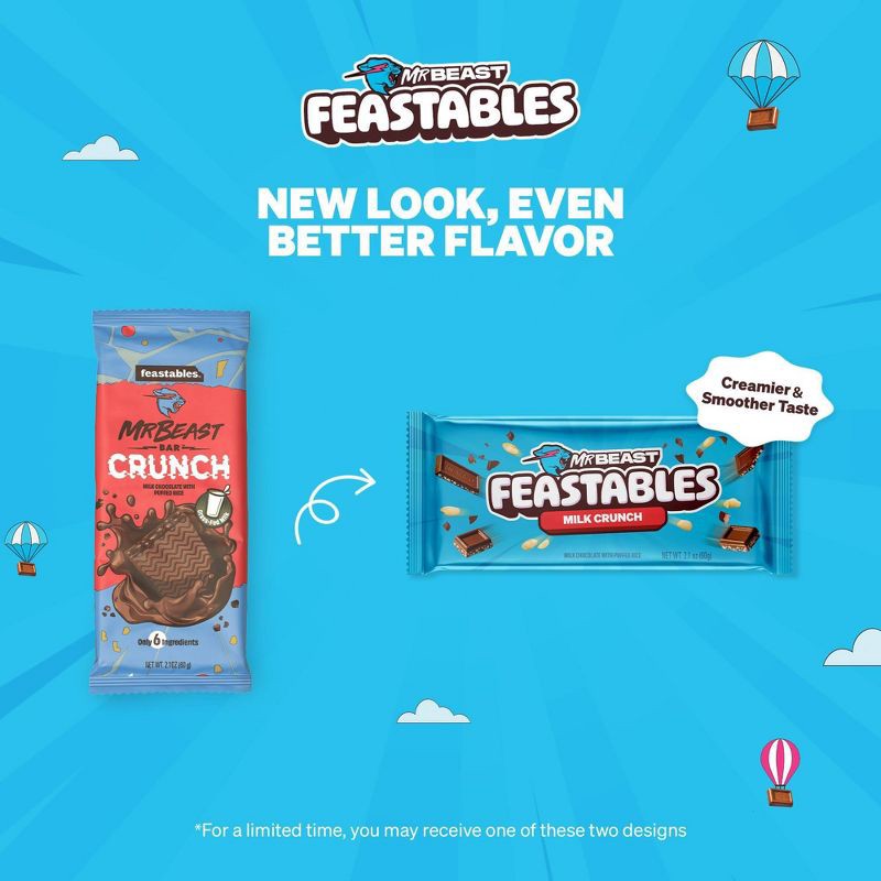 slide 2 of 4, Feastables MrBeast Candy Bar Milk Chocolate Crunch 60g, 60 gram