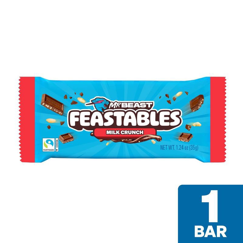 slide 1 of 6, Feastables MrBeast Bar Milk Chocolate Crunch Candy 35g, 35 gram