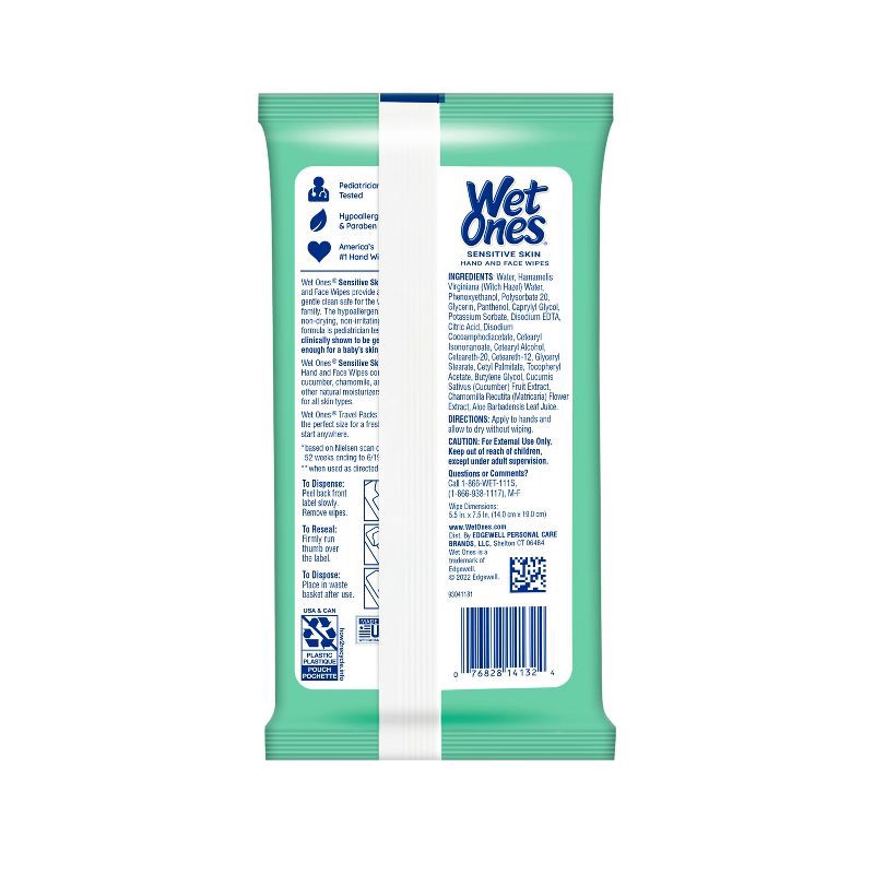 slide 2 of 7, Wet Ones Sensitive Skin Hand and Face Wipes Travel Pack - Unscented - 20ct, 20 ct