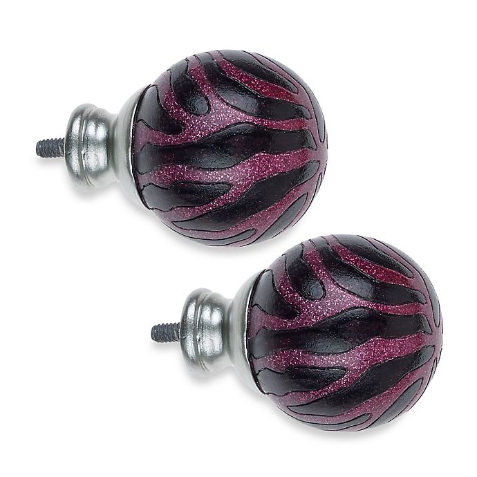 slide 1 of 1, Cambria My Room Zebra Finial - Magenta and Silver Glitter and Brushed Nickel, 2 ct