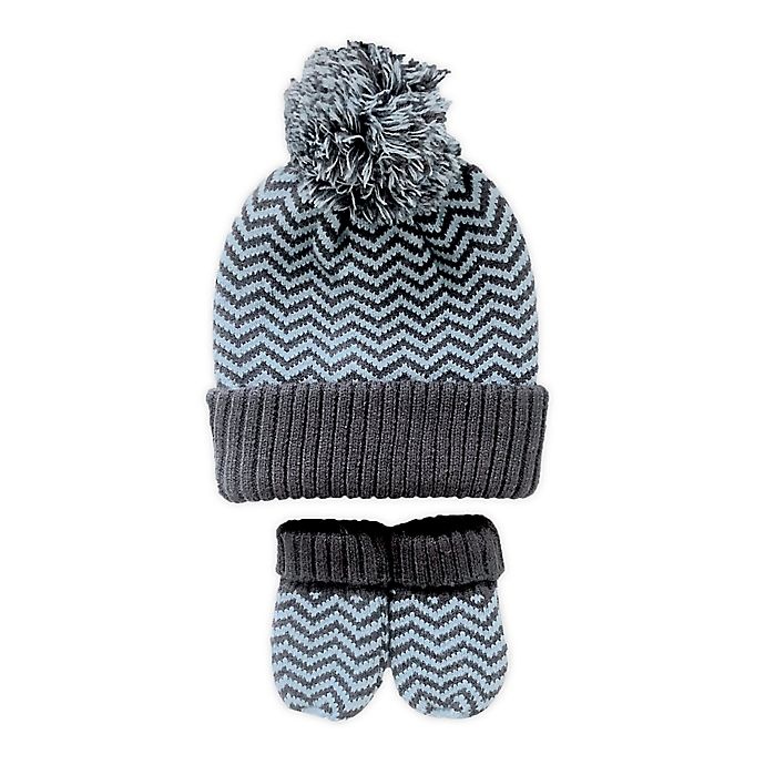 slide 1 of 1, NYGB Newborn Chevron Jacquard Hat and Mitten Set - Blue, 2 ct