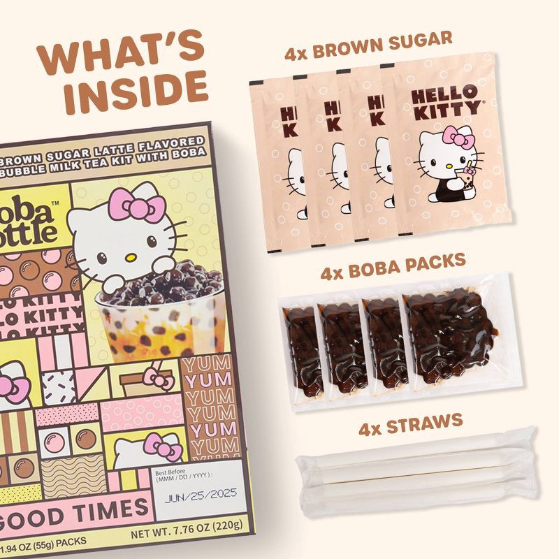 slide 3 of 7, A-Sha Foods USA A-Sha Hello Kitty Boba Kit Brown Sugar Latte - 4pk/7.76oz, 4 ct, 7.76 oz