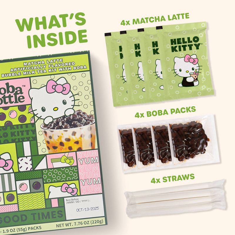 slide 3 of 7, A-Sha Foods USA A-Sha Hello Kitty Boba Kit Matcha Latte - 4pk/7.76oz., 4 ct, 7.76 oz
