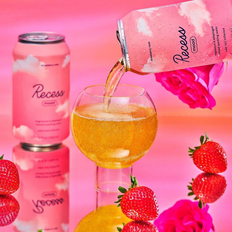 slide 3 of 4, Recess Mood Strawberry Rose Sparkling Water with Magnesium L Threonate - 12 fl oz Can, 12 fl oz