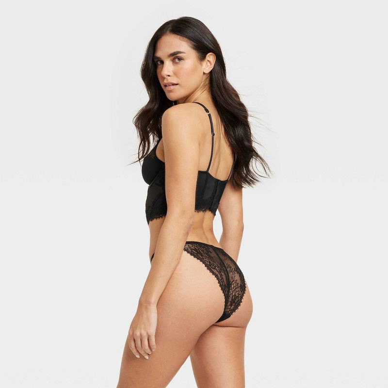 Women's Lace Back Tanga Lingerie Underwear - Auden Black M 1 ct