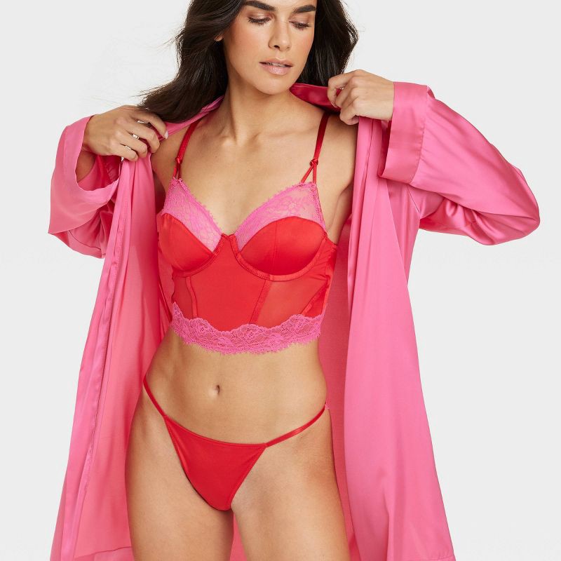 slide 2 of 7, Women's Lace Back Tanga Lingerie Underwear - Auden Red/Pink XS, 1 ct