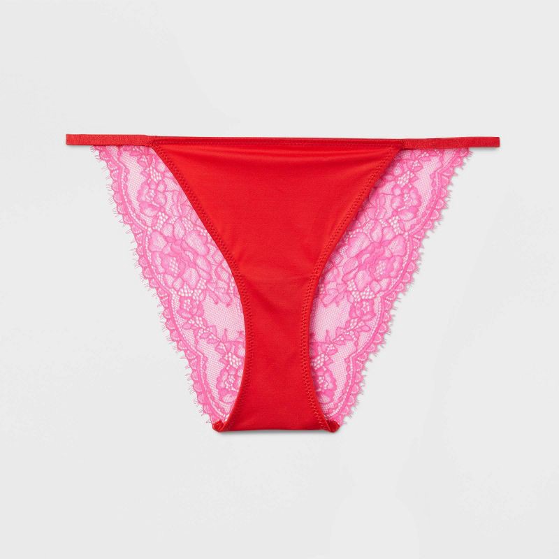 slide 5 of 7, Women's Lace Back Tanga Lingerie Underwear - Auden Red/Pink XS, 1 ct