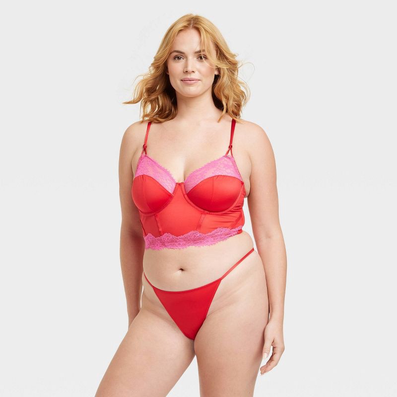 slide 3 of 7, Women's Lace Back Tanga Lingerie Underwear - Auden Red/Pink S, 1 ct