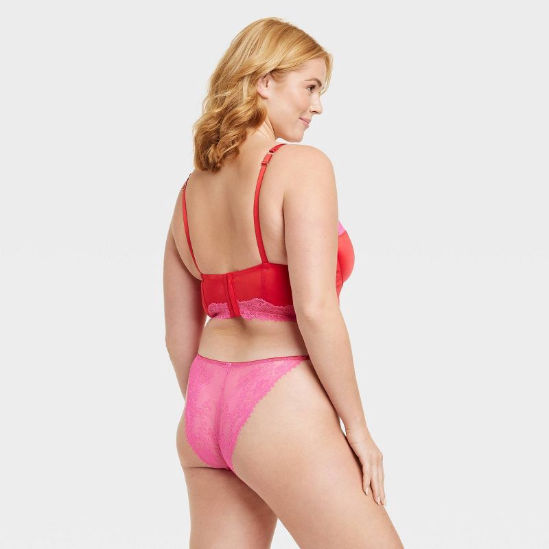 slide 2 of 7, Women's Lace Back Tanga Lingerie Underwear - Auden Red/Pink S, 1 ct