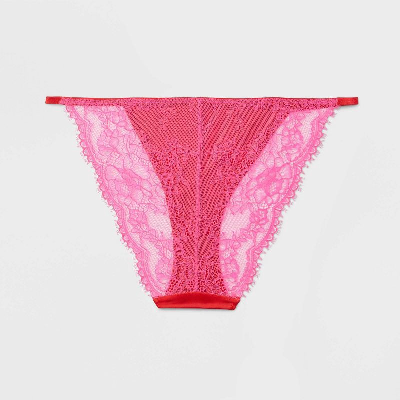 slide 7 of 7, Women's Lace Back Tanga Lingerie Underwear - Auden Red/Pink S, 1 ct