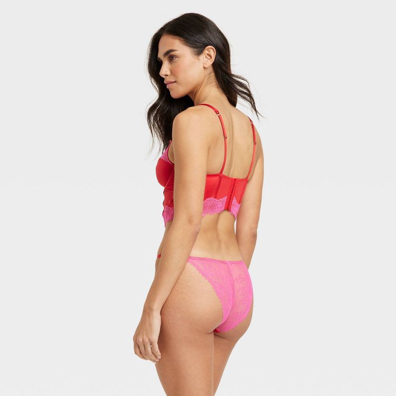 Women's Lace Back Tanga Lingerie Underwear - Auden Red/Pink XL 1