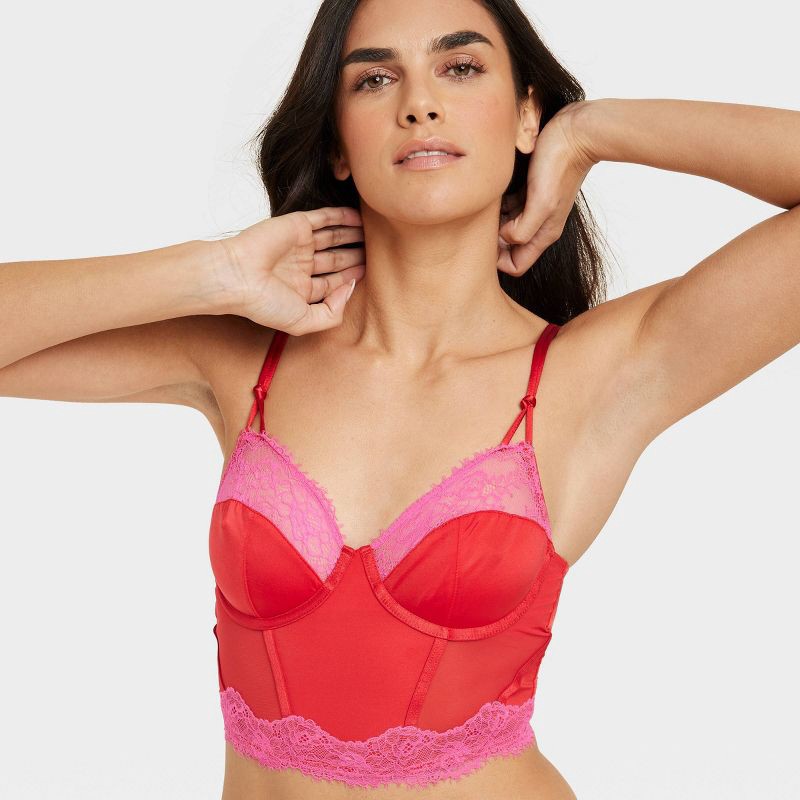 slide 7 of 7, Women's Lace Lingerie Corset - Auden Red/Pink XL, 1 ct
