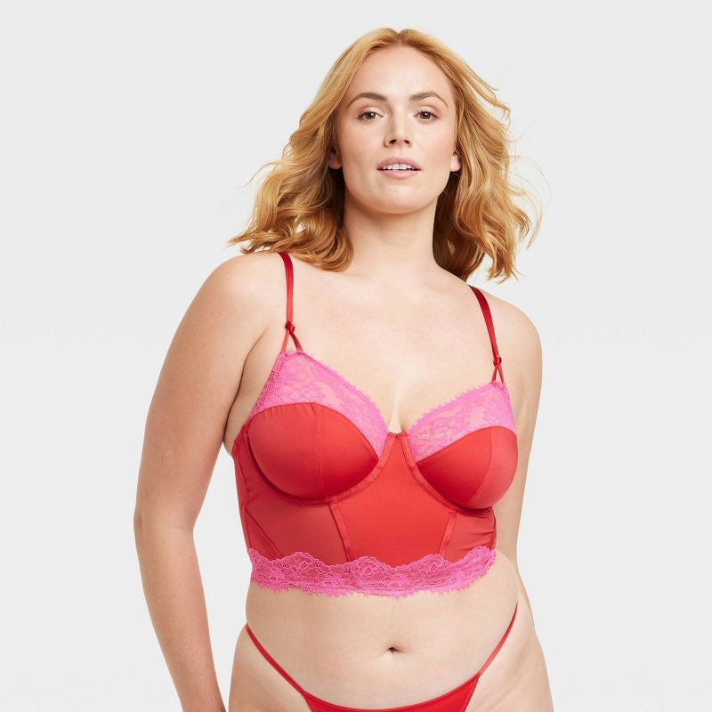 slide 3 of 7, Women's Lace Lingerie Corset - Auden Red/Pink XL, 1 ct