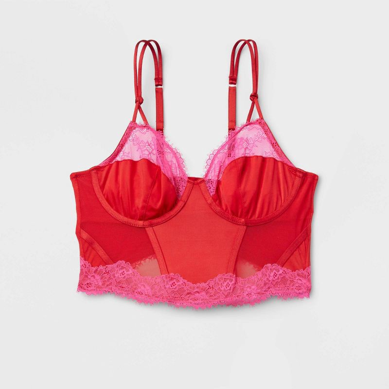 slide 4 of 7, Women's Lace Lingerie Corset - Auden Red/Pink XL, 1 ct