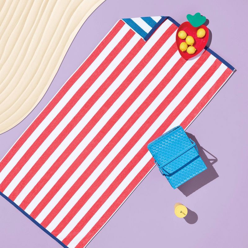 slide 4 of 4, XL Reversible Towel Red/Blue - Sun Squad™: Cotton Terry, Lightweight, Machine Washable, Stripe Pattern, 1 ct