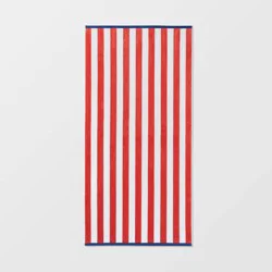 XL Reversible Towel Red/Blue - Sun Squad™: Cotton Terry, Lightweight, Machine Washable, Stripe Pattern