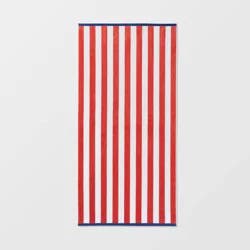 XL Reversible Towel Red/Blue - Sun Squad™: Cotton Terry, Lightweight, Machine Washable, Stripe Pattern