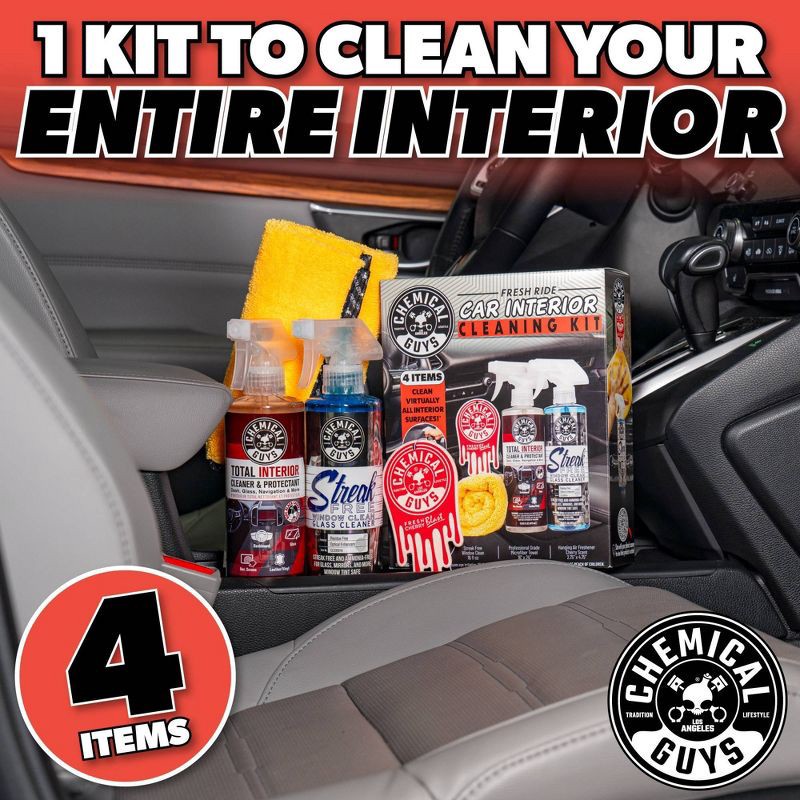 slide 4 of 12, Chemical Guys 4pc Interior Essentials: Liquid Automotive Cleaning Kit for Car Care, Scented Cleaners, 4 ct