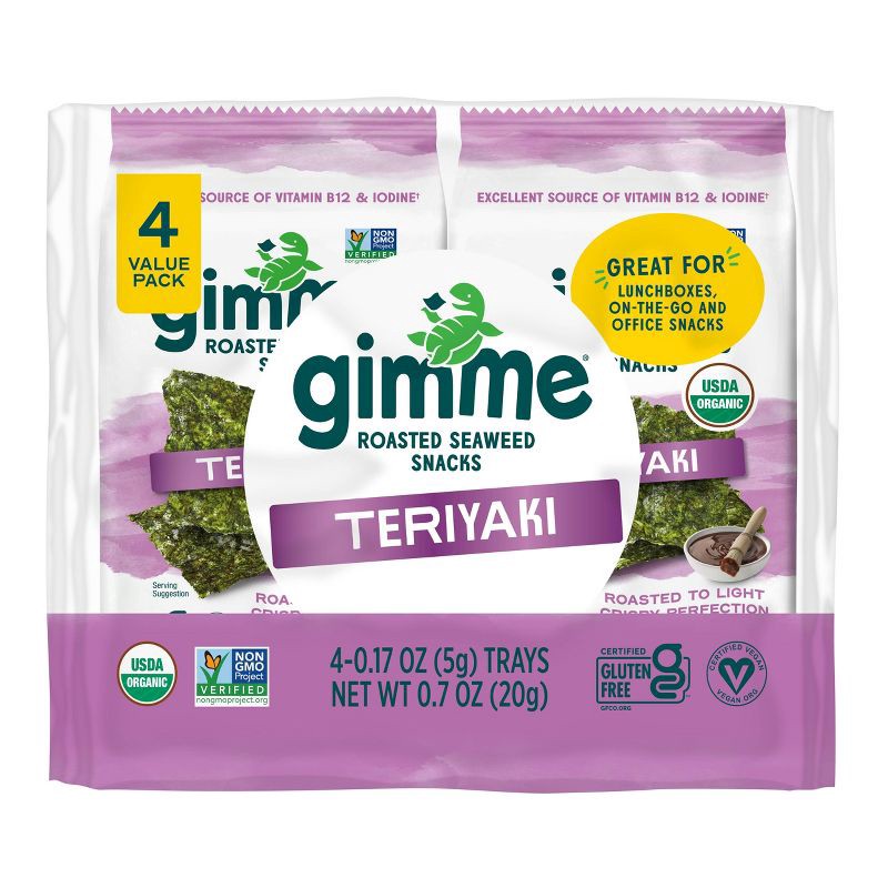 slide 1 of 5, gimMe Seaweed Snacks Teriyaki - 0.7oz / 4pk: Organic, Gluten-Free, Vegan, 0.7 oz, 4 ct
