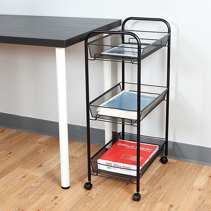 slide 2 of 7, Mind Reader 3-Shelf Metal Mesh Storage Cart - Black, 1 ct