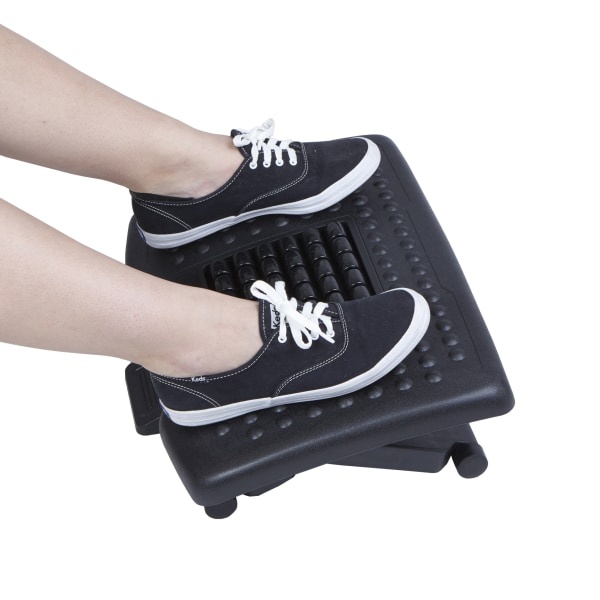 slide 6 of 7, Mind Reader Adjustable-Height Footrest, With Massage Rollers, 4-1/4"H X 14"W X 18"D, Black, 1 ct