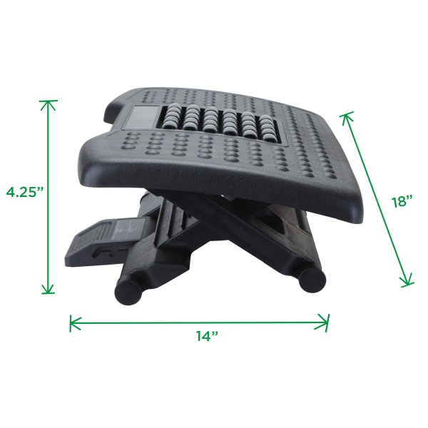 slide 7 of 7, Mind Reader Adjustable-Height Footrest, With Massage Rollers, 4-1/4"H X 14"W X 18"D, Black, 1 ct