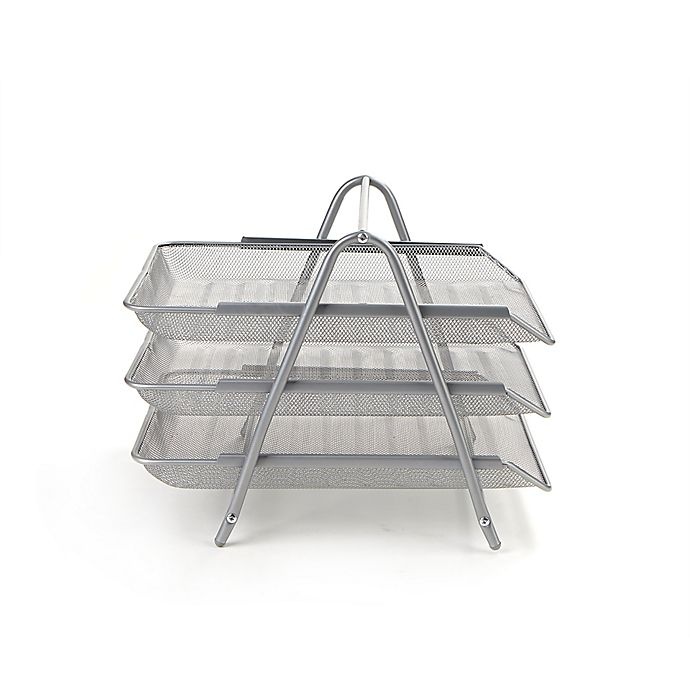 slide 5 of 7, Mind Reader 3-Tier Mesh Paper DeskOrganizer - Silver, 1 ct