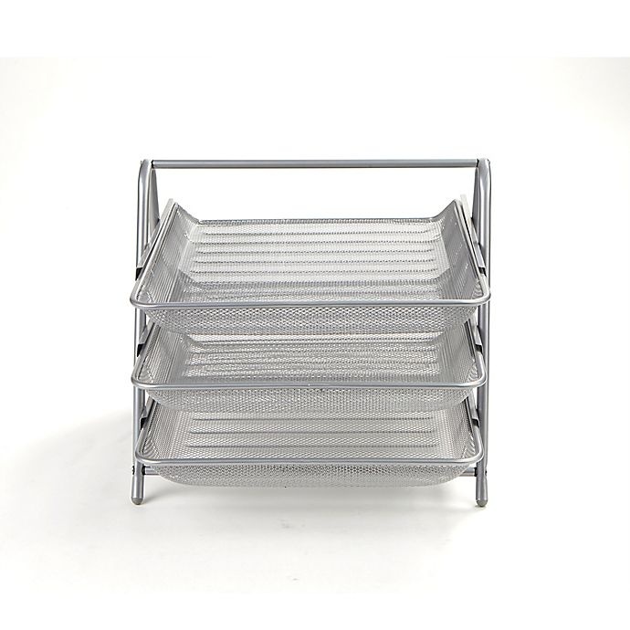 slide 6 of 7, Mind Reader 3-Tier Mesh Paper DeskOrganizer - Silver, 1 ct