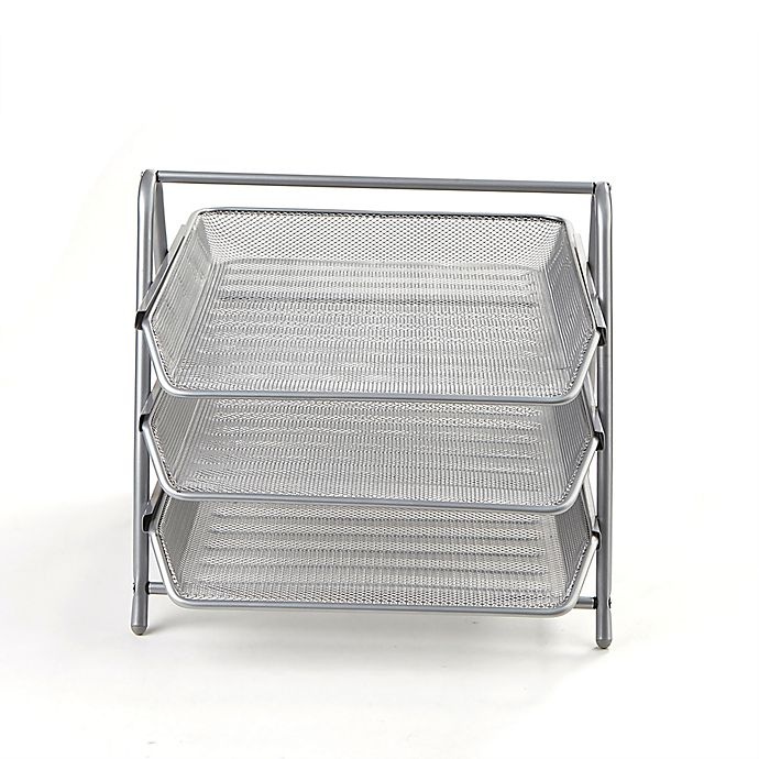 slide 7 of 7, Mind Reader 3-Tier Mesh Paper DeskOrganizer - Silver, 1 ct