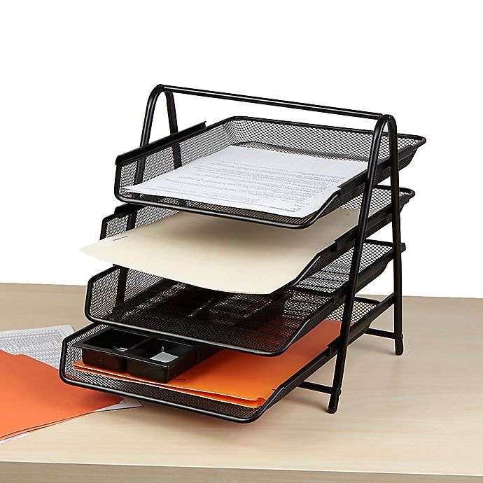 slide 6 of 7, Mind Reader 4-Tier Mesh Paper Tray Desk Organizer - Black, 1 ct