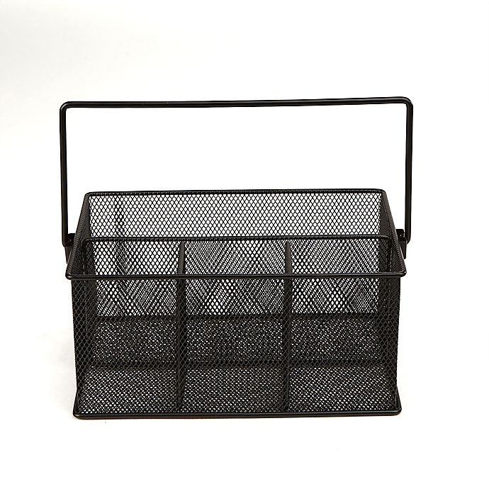 slide 2 of 7, Mind Reader 4-Compartment Mesh Basket Desk Organizer with Handle - Black, 1 ct