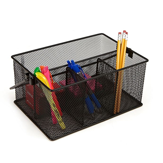 slide 3 of 7, Mind Reader 4-Compartment Mesh Basket Desk Organizer with Handle - Black, 1 ct