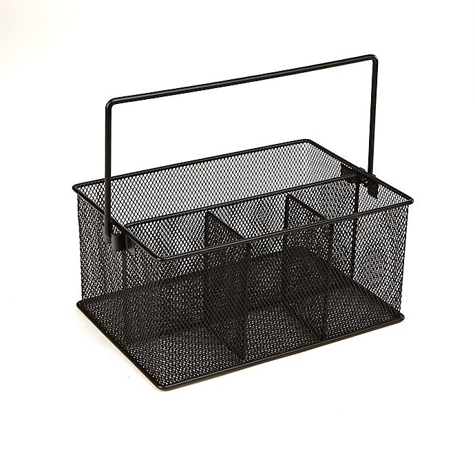 slide 5 of 7, Mind Reader 4-Compartment Mesh Basket Desk Organizer with Handle - Black, 1 ct