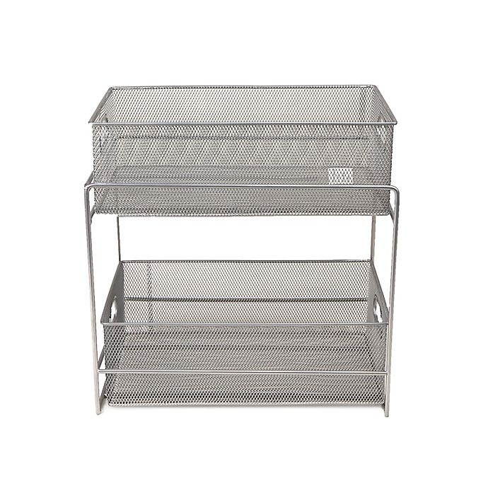 slide 2 of 7, Mind Reader 2-Tier Mesh Storage Baskets - Silver, 1 ct